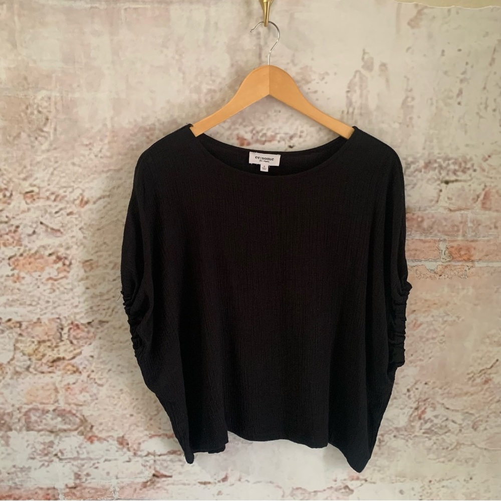 eesome Black Textured Dolman Sleeve Top